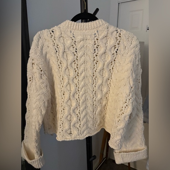 NWT FREE PEOPLE Polly Cable-Knit Sweater | Cream MSRP $148 XS Oversized CURRENT - Picture 9 of 9